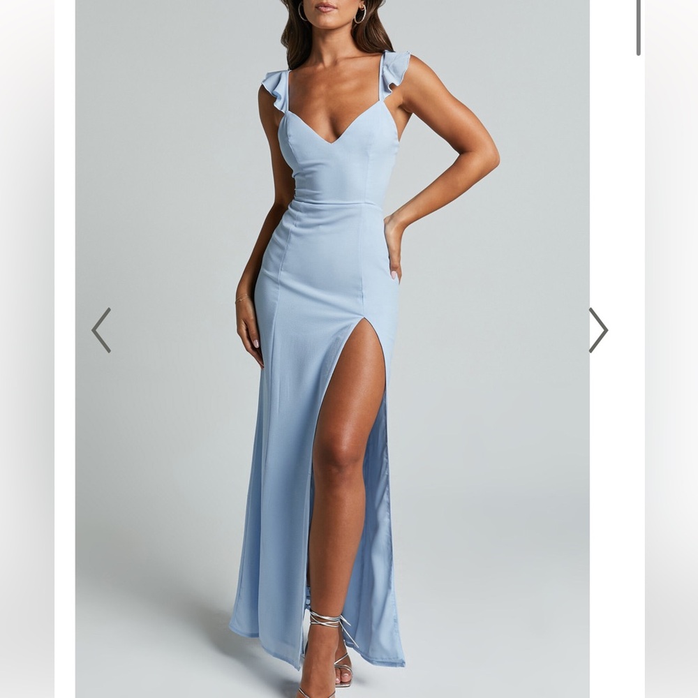 ShowPo More than this dress - ruffle strap thigh split dress in light blue